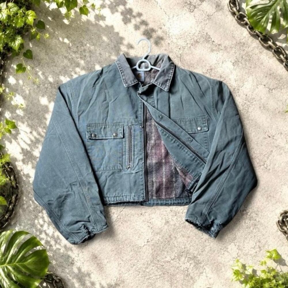 Carhartt MOS Detroit Trucker Duck Canvas Blanket Lined Jacket sz us M Pearl Snap